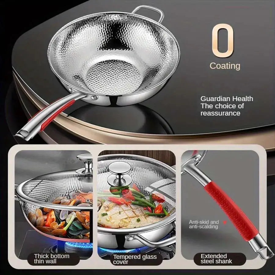 Stainless Steel Round Bottom Wok Induction Compatible Uncoated Nonstick Pan For Household Stir Frying