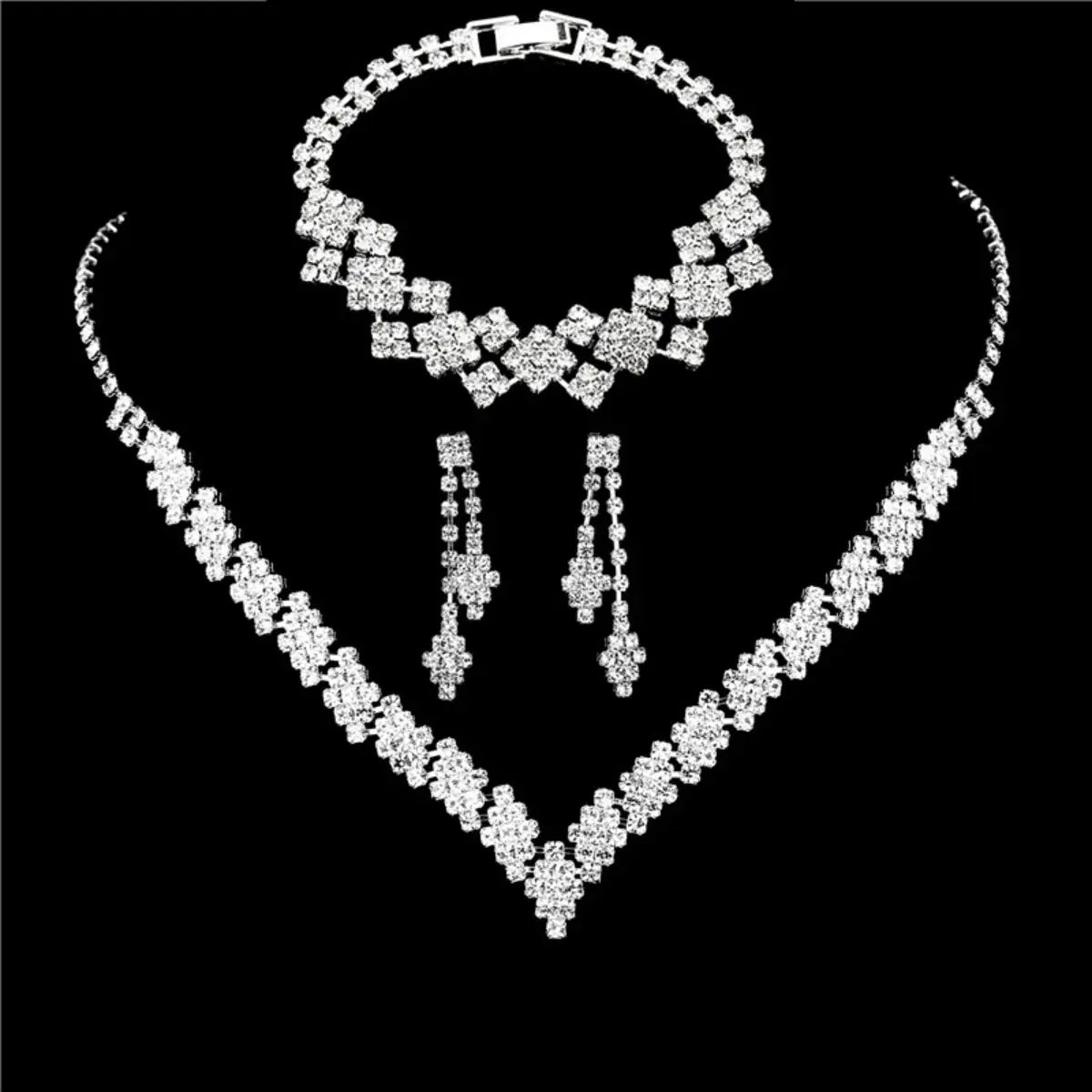 Silver Plated Rhinestone Folding Tassel Jewelry Set Necklace And Earrings For Wedding Gift