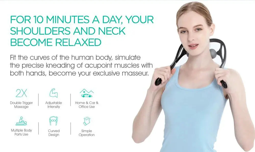 Neck massager Shiatsu dual-trigger for pain relief with ergonomic handles, lightweight and portable, Simples Market
