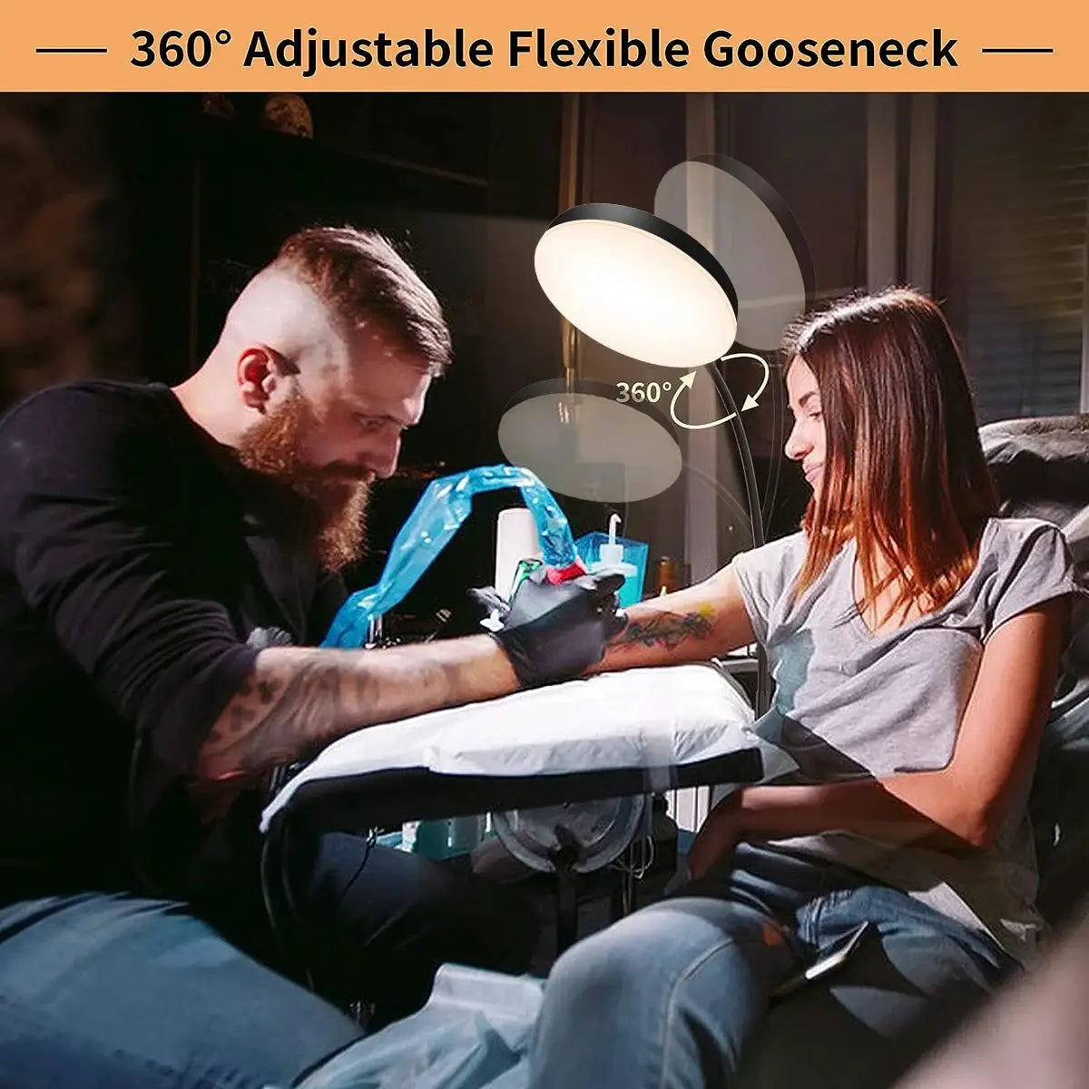 LED floor lamp with flexible gooseneck, dimmable and 360° rotatable for indoor task lighting