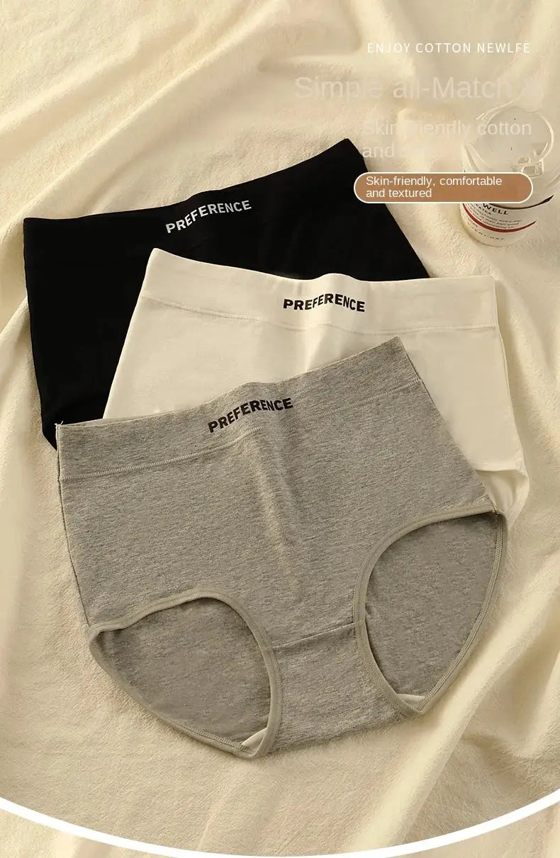 3-piece cotton women's high-waist panties set in black, white, and gray by Simples Market