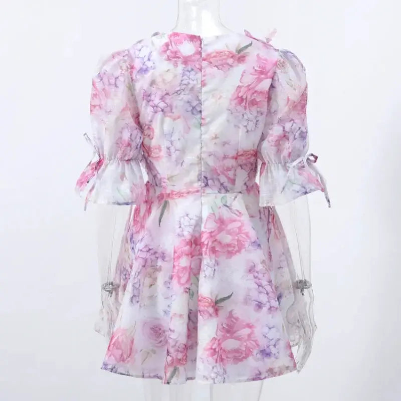 Floral Printed Backless Mini Dress Sleeveless A Line Party Clubwear