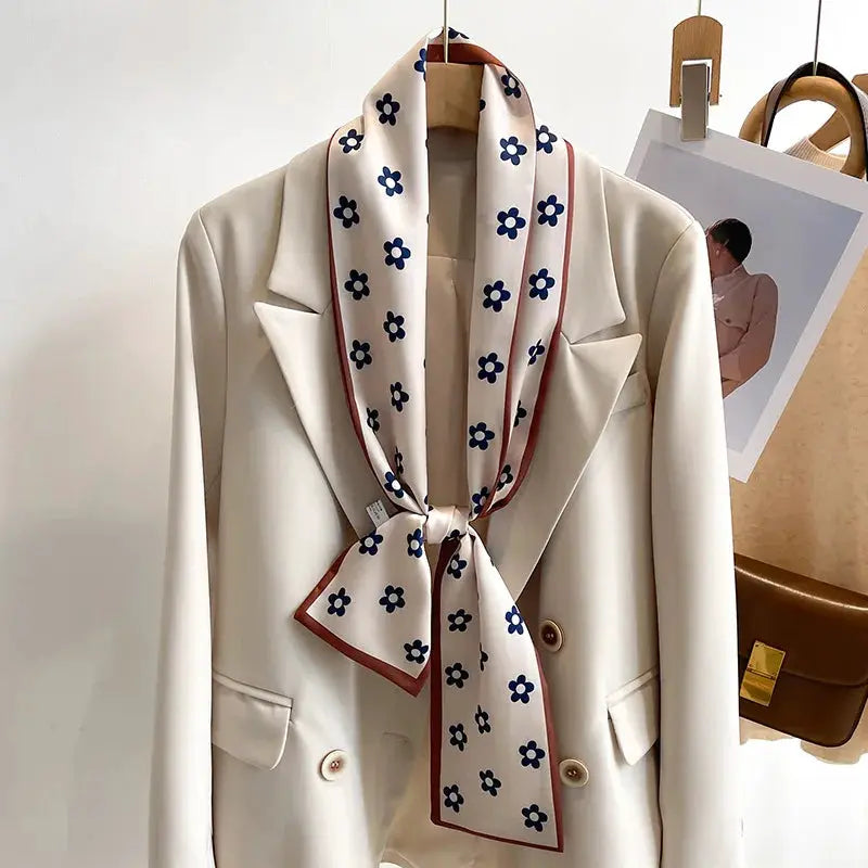 LuxeSilk Silk Feel Printed Design Scarf Versatile Long Narrow Silk Shawl For Fashionable Styles