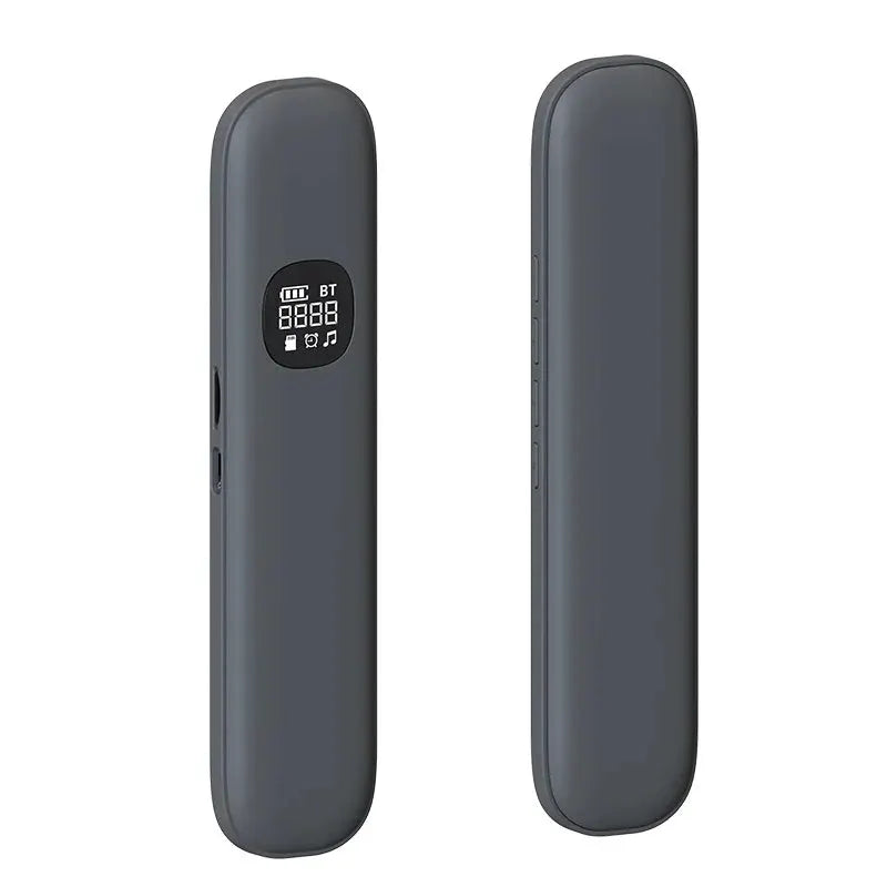 Under-pillow bone-conduction Bluetooth speaker with LED display, two gray devices