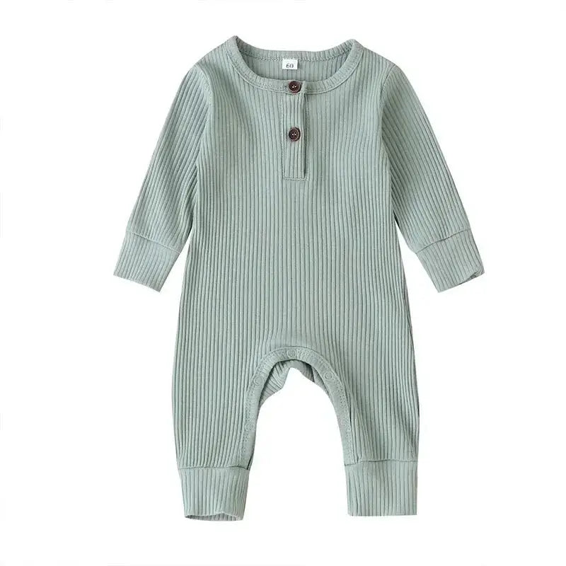 Spring Autumn Newborn Unisex Baby Long Sleeve Rib Cotton Romper Playsuit Jumpsuit O Neck Solid Color