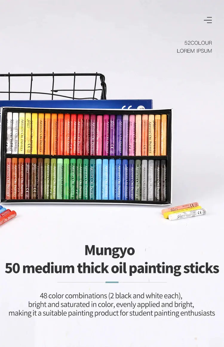 Mungyo oil pastel set, 50 colors, medium-thick sticks in blue box