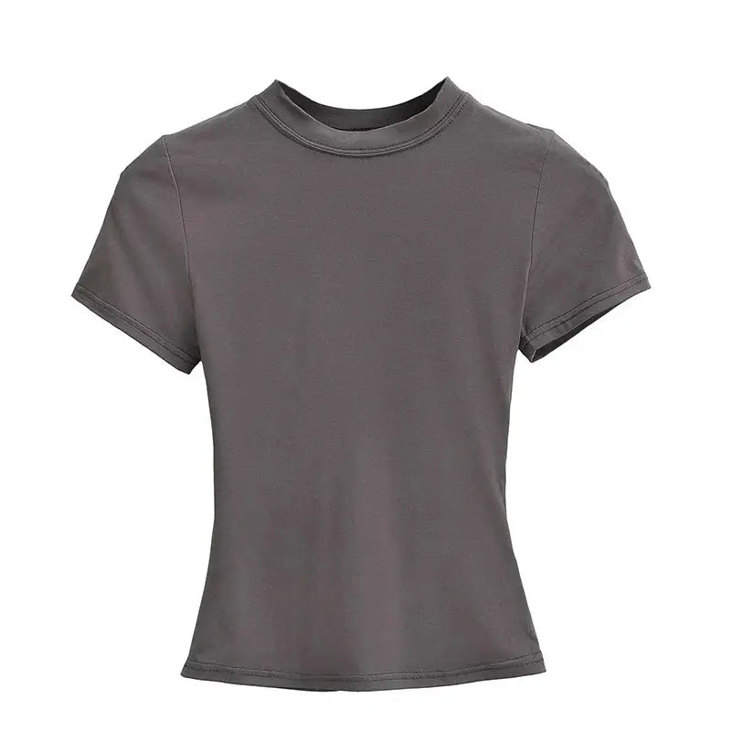 2025 High Quality Casual T Shirt For Women Slim Short Sleeves Solid Color Y2K Fashion Top