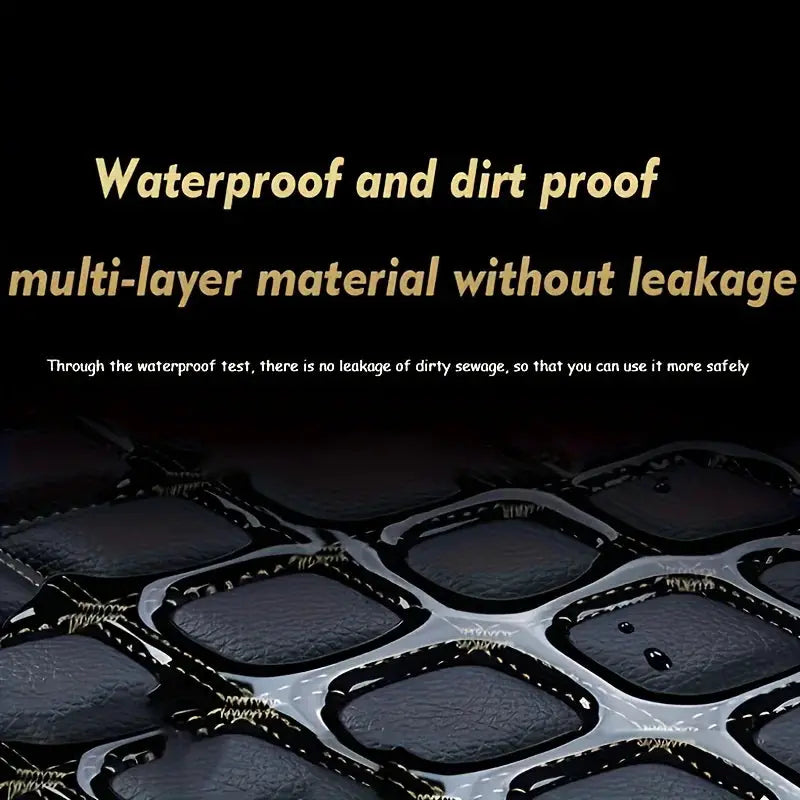4-piece waterproof PU leather car floor mats by Simples Market, black with tan stitching, all-weather protection