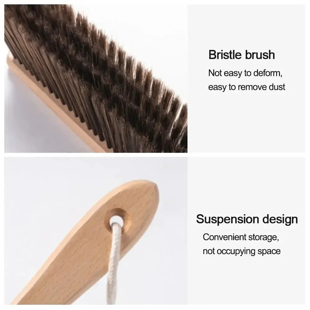Wood bristle brush with natural wood handle and hanging rope for anti-static desktop cleaning