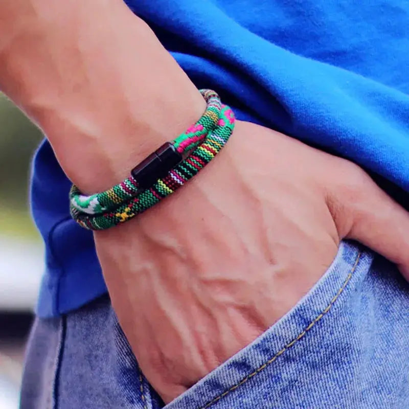 Men's Bohemia Rope Bracelet Magnetic Clasp Adventure Survival Beach Surf Accessory