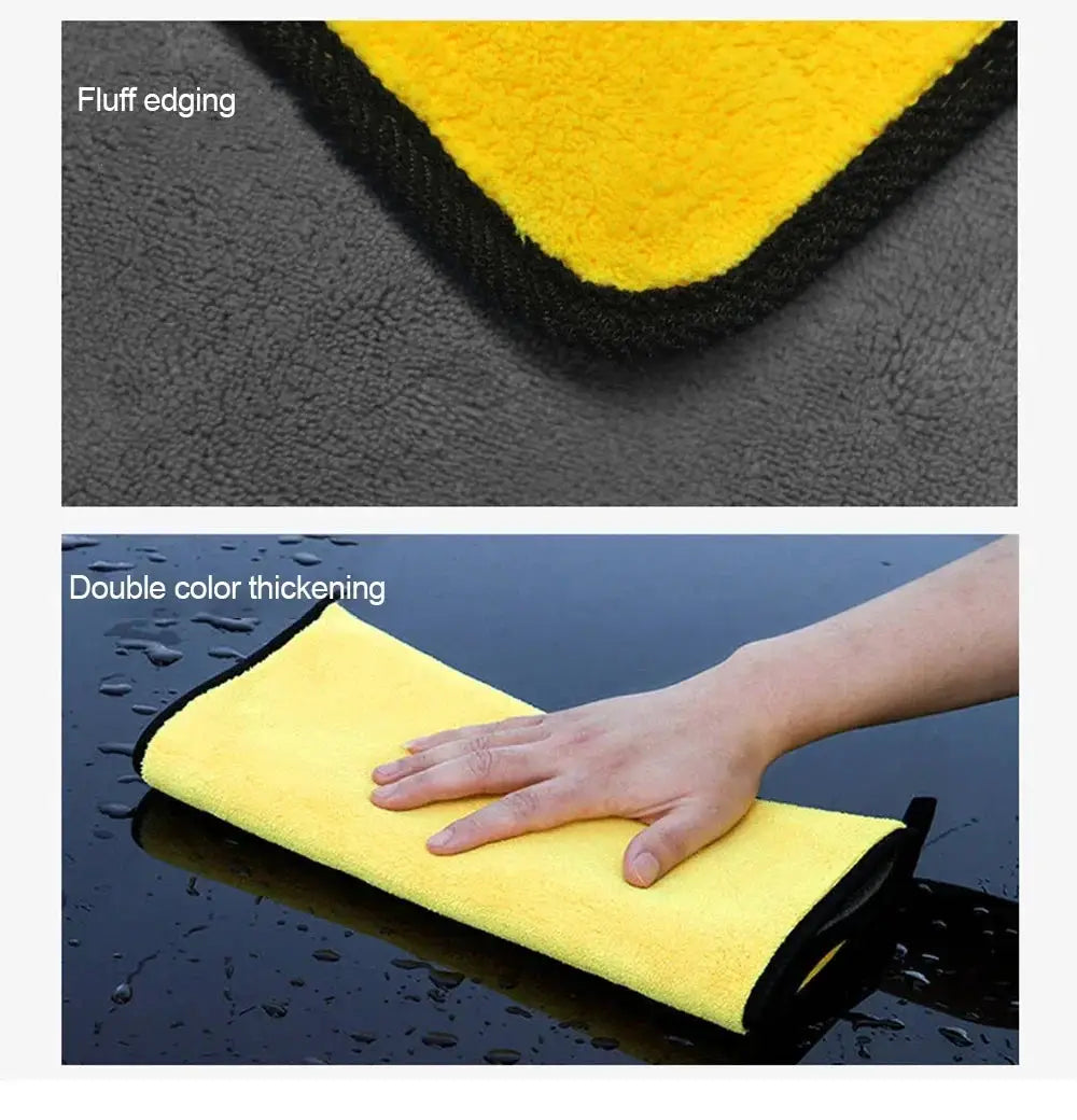 Car wash microfiber towel by Simples Market, thickened yellow with black edging, absorbent cleaning cloth