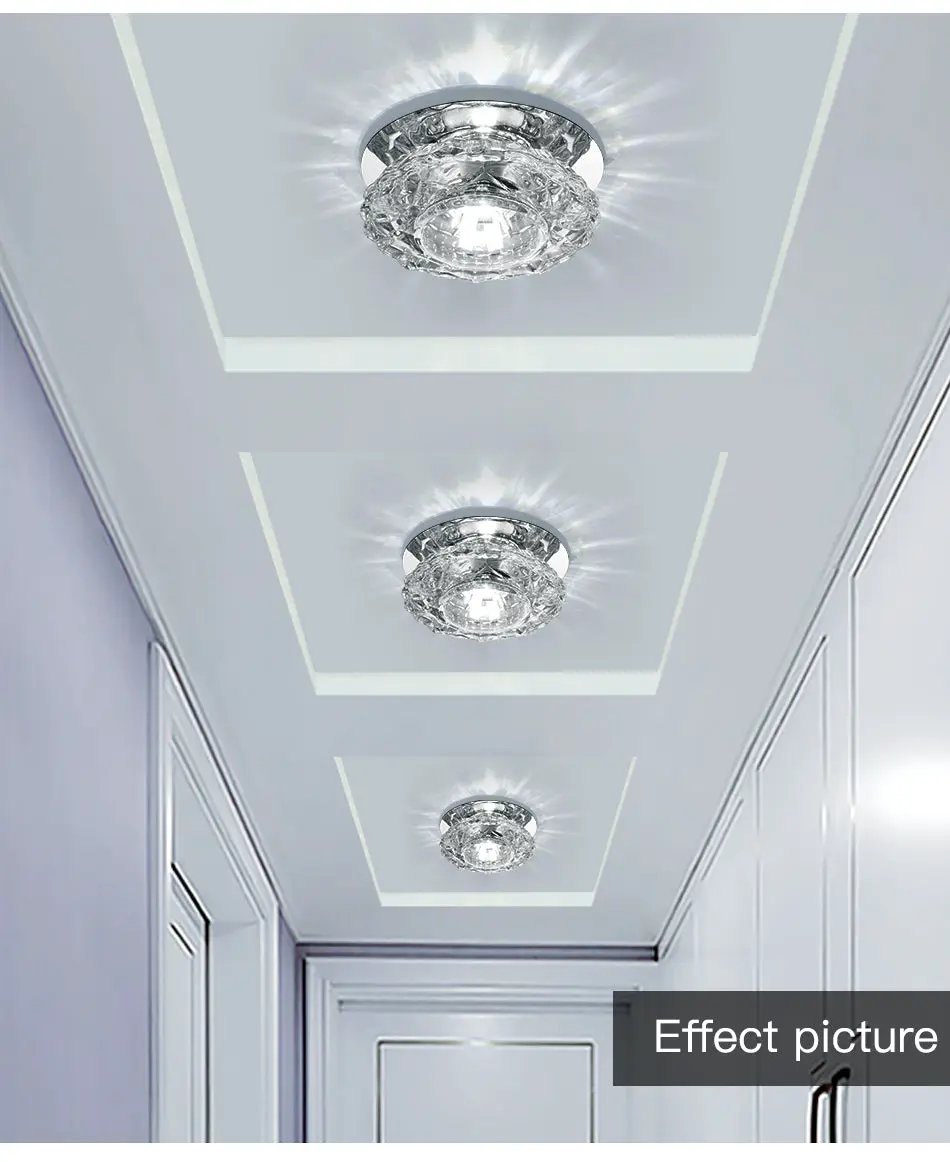 Aisle Flush LED ceiling lamp with crystal fixtures by Simples Market, 3-piece set for hallway/corridor