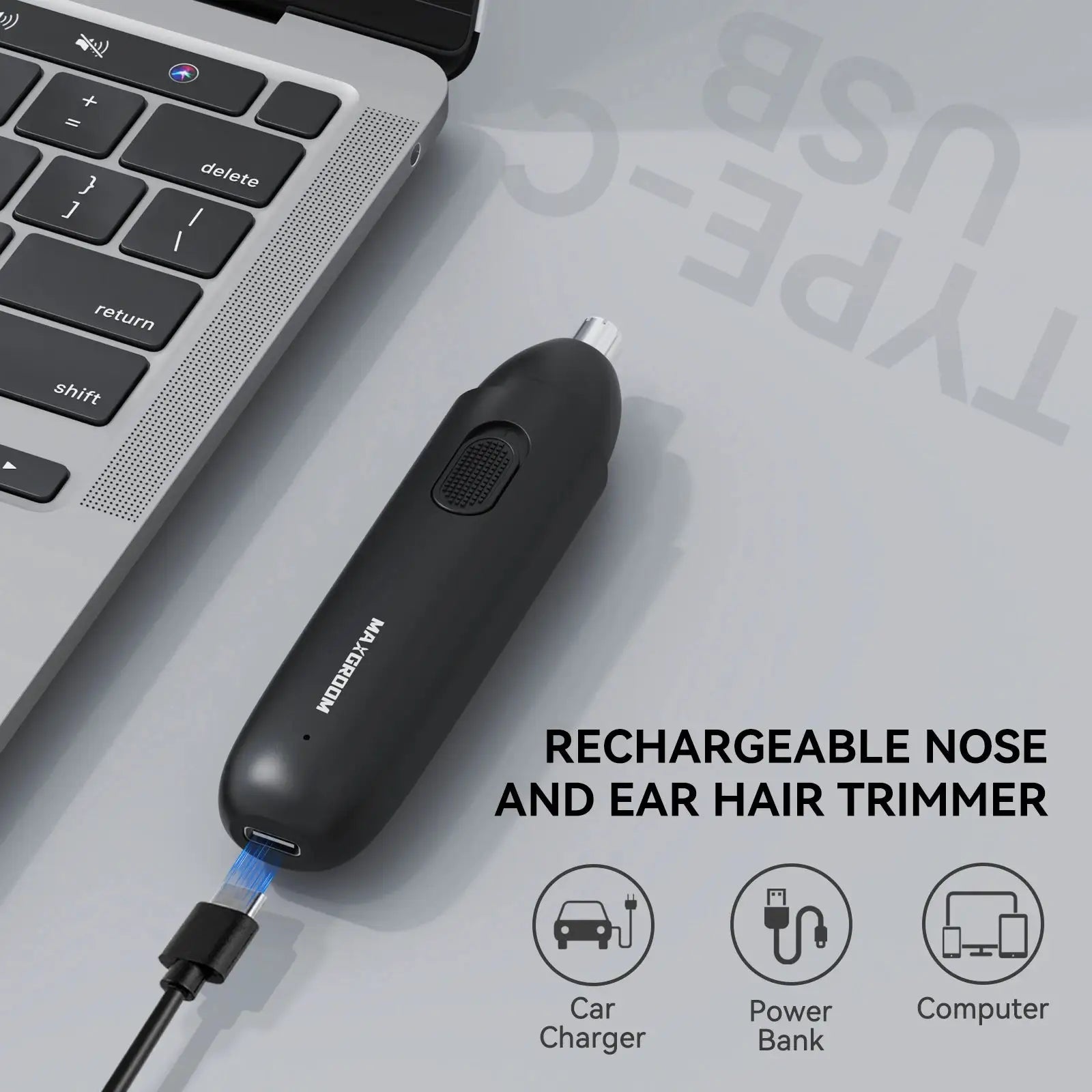 MAXGROOM Rechargeable Nose Hair Trimmer For Men 360 Rotating Dual Blade Eyebrow And Nose Shaver Painless Safe