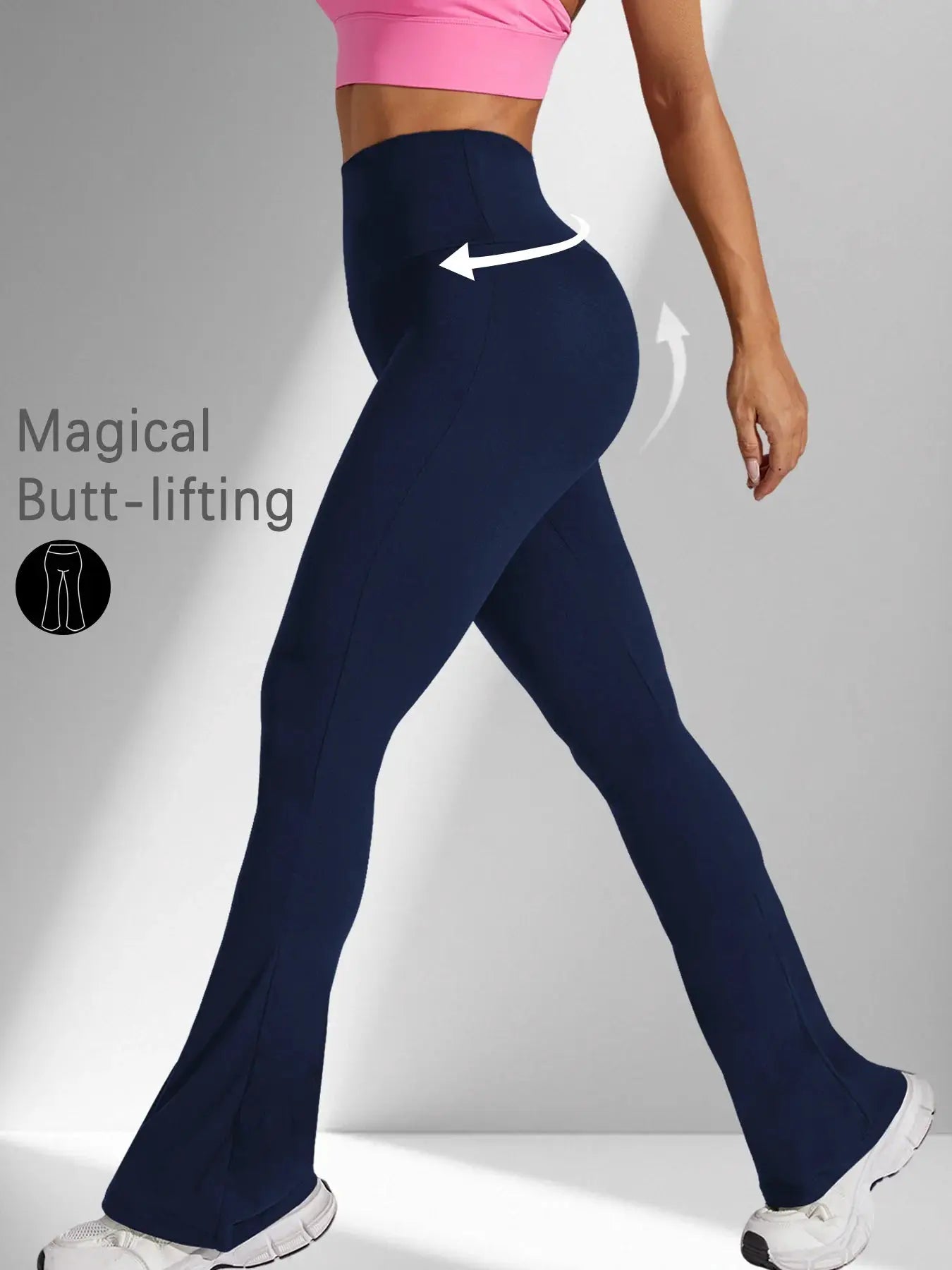 Simples Market women's navy blue super-soft flare pants, high-waisted tummy-control yoga leggings with bell bottoms
