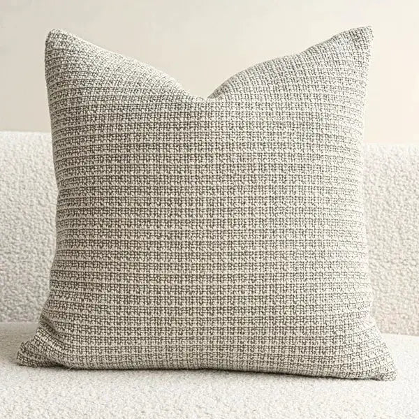 Pillow cover in ivory beige woven texture, modern decorative cushion for sofa.