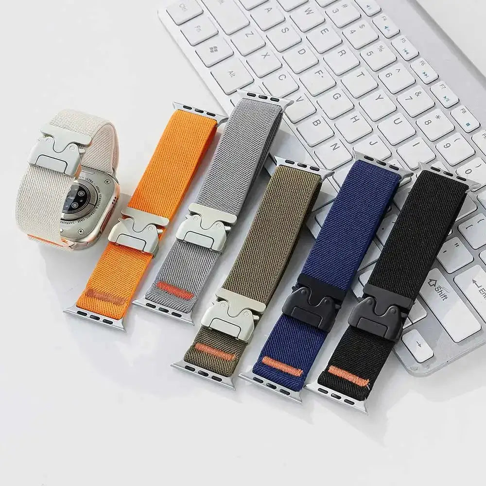 Braided elastic nylon Apple Watch Ultra 2 bands (49mm/46mm), six-color set with metal clasps
