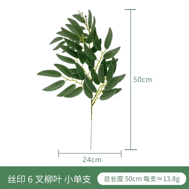 Artificial eucalyptus leaf stem, green faux plant, 50 cm tall, Simples Market