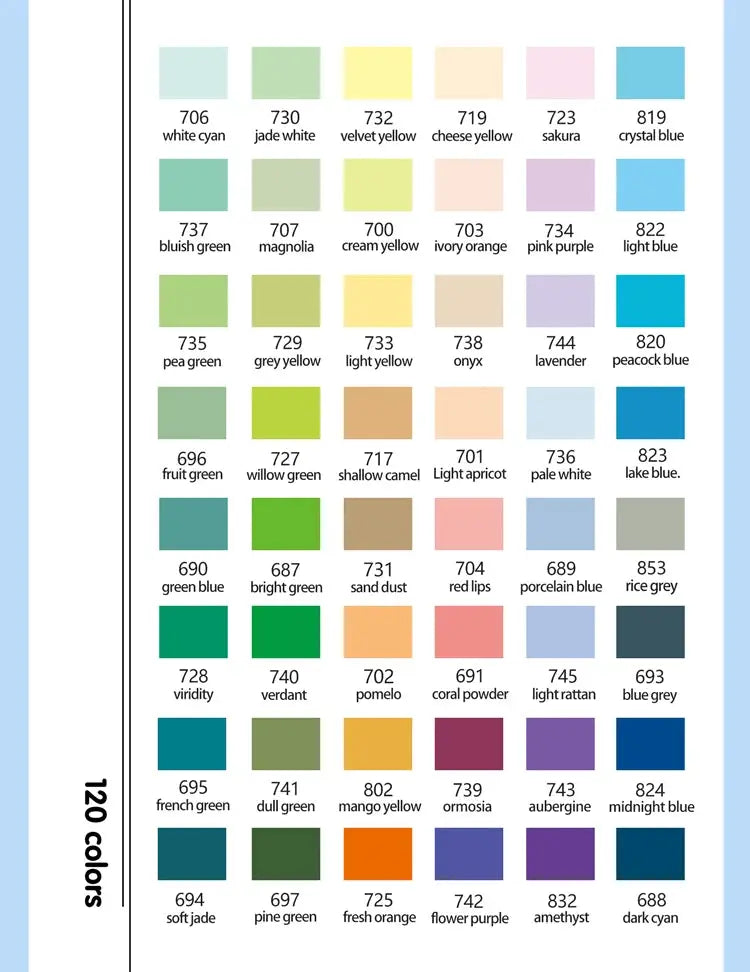 Simples Market 12-120 Colors Waterproof Acrylic Marker Pens with soft brush nib color swatches