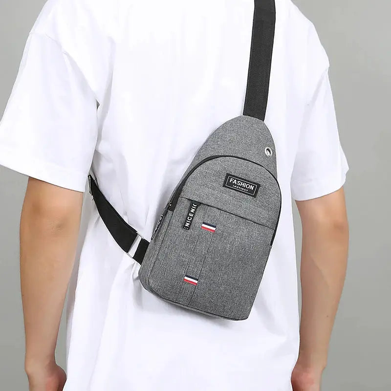 Chest bag crossbody, grey fabric by Simples Market with black strap and front pocket