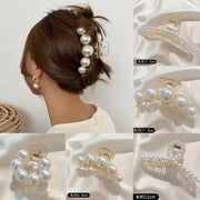 PearlGlow Simulated Pearl Hair Claws for Women Korean Acrylic Large Size Barrette Shark Clip Elegant Secure Hold All Day