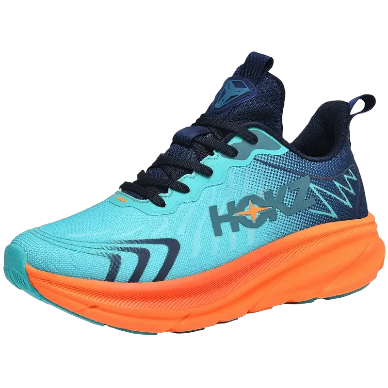 Simples Market men's running shoes with teal breathable mesh and bright orange cushioned midsole