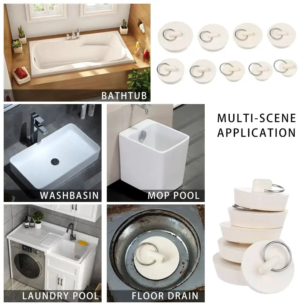 Simples Market white rubber drain plugs with metal rings, 12-pack for sink, bathtub, floor drains and laundry.