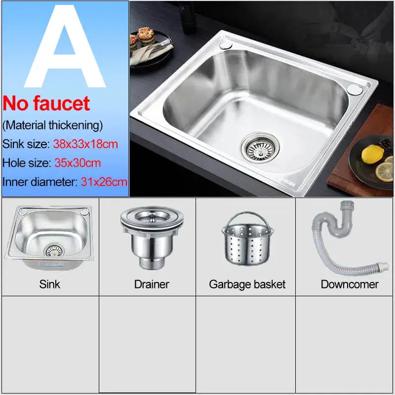 Stainless steel wall-mount kitchen sink with bracket; 4-piece includes sink, drainer, garbage basket, downcomer