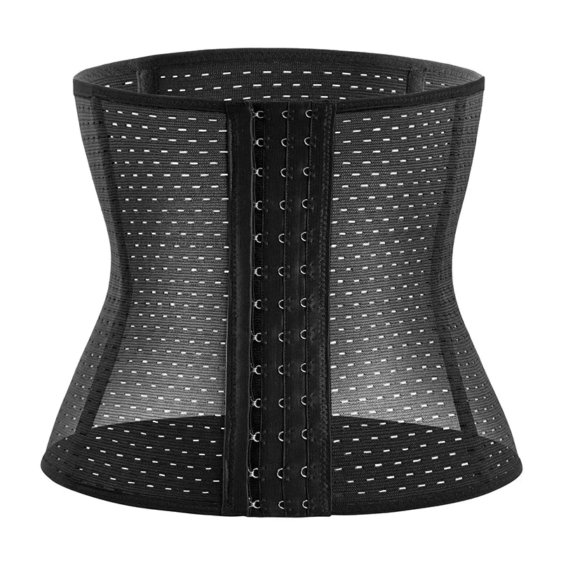 Simples Market men's black waist trainer corset with front hook closures and breathable mesh panels