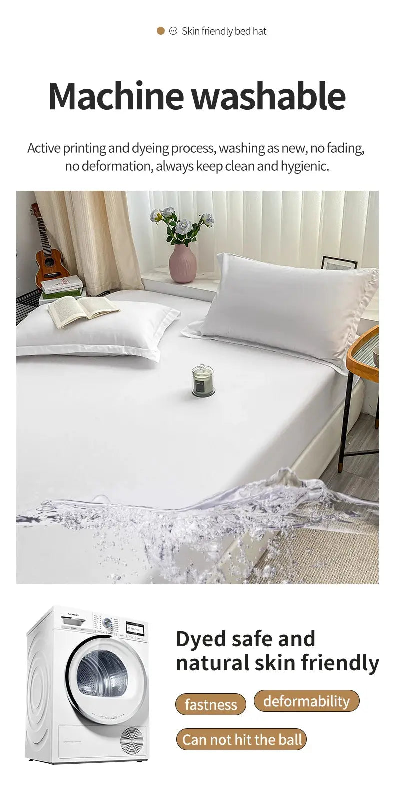 Simples Market fitted bed sheet with elastic band, solid white, anti-slip, for single to king beds