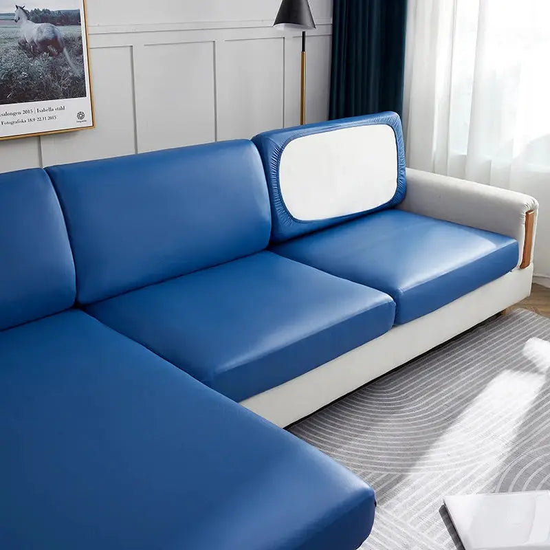 PU leather corner sofa cover by Simples Market waterproof blue elastic slipcover