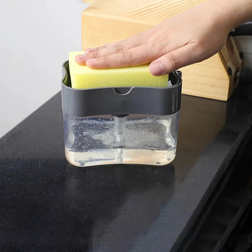 2 In 1 Soap Dispenser And Sponge Holder For Kitchen Countertop Easy Refill Durable Black