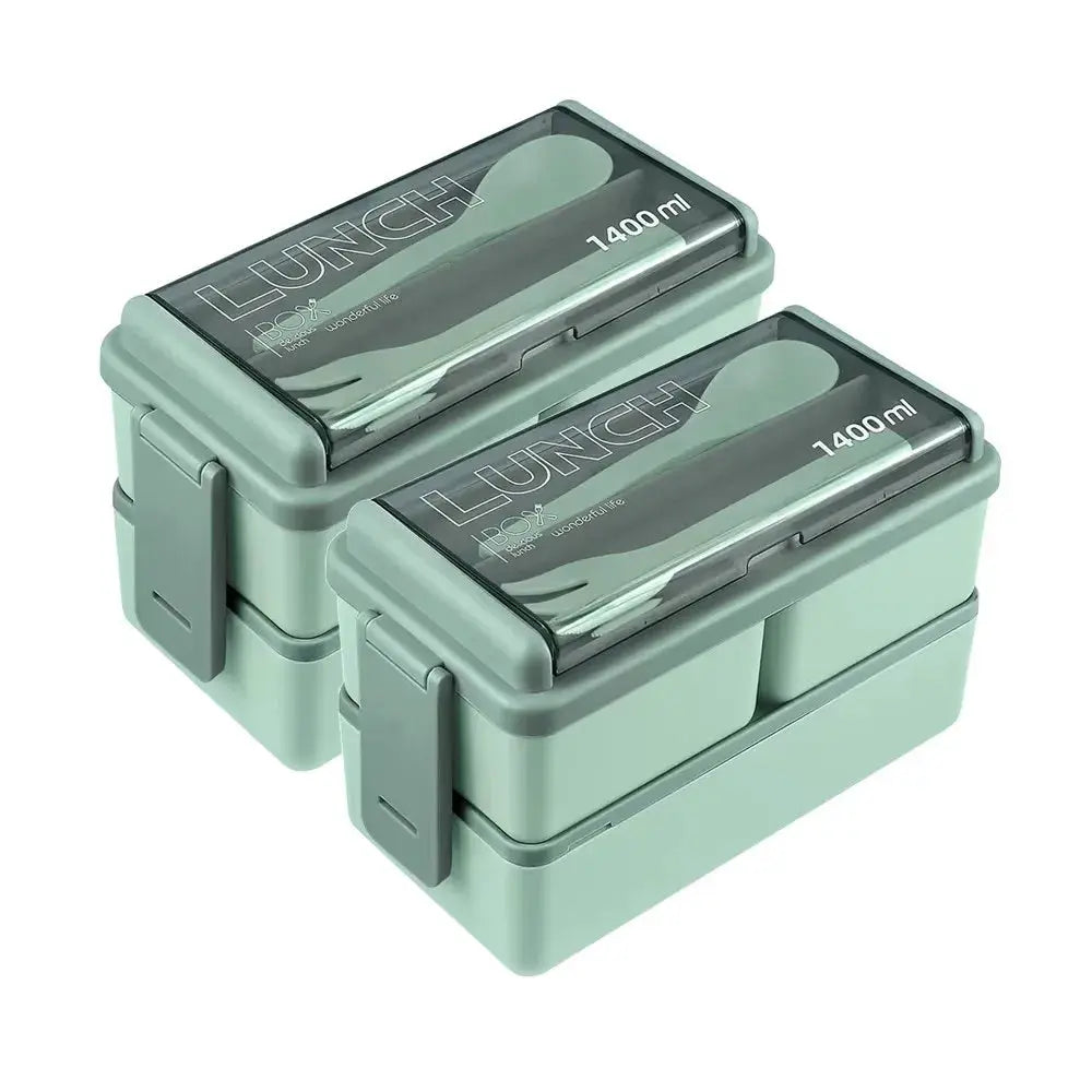 Portable Double Layer Lunch Box For Kids With Fork And Spoon Microwave Safe Bento Box Food Storage Container