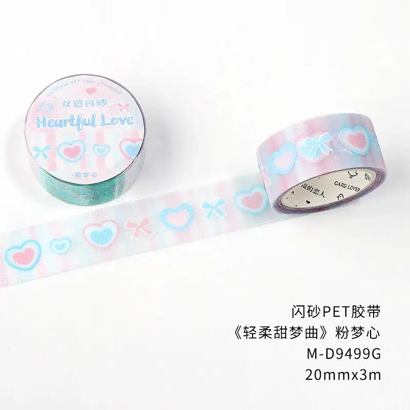 Decorative PET tape Heartful Love by Simples Market in pastel pink and blue heart pattern, 20mm x 3m