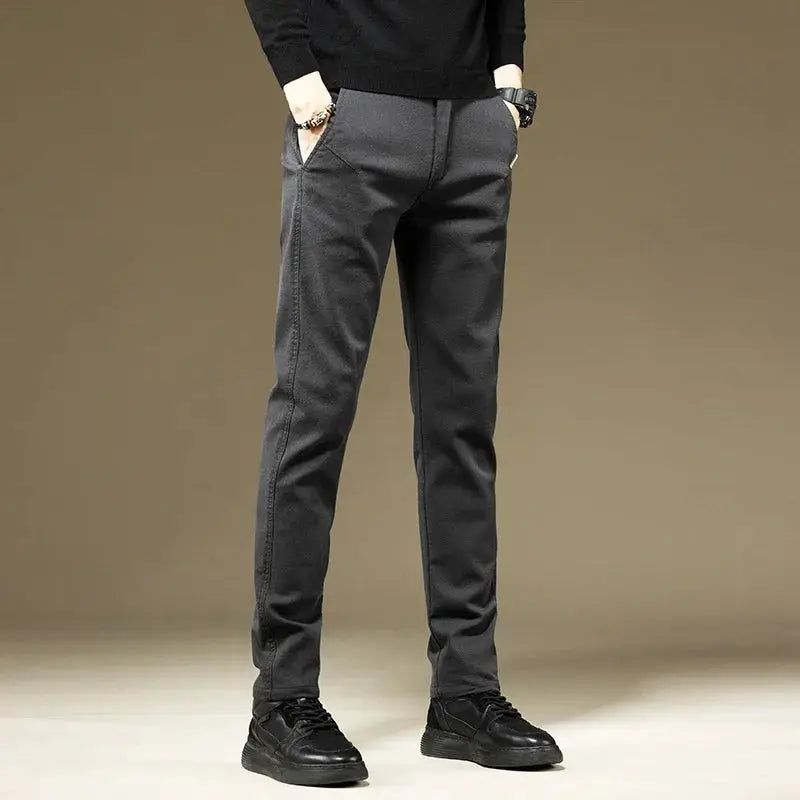 KUBRO men's casual cotton straight pants in gray, suitable for business or workwear.