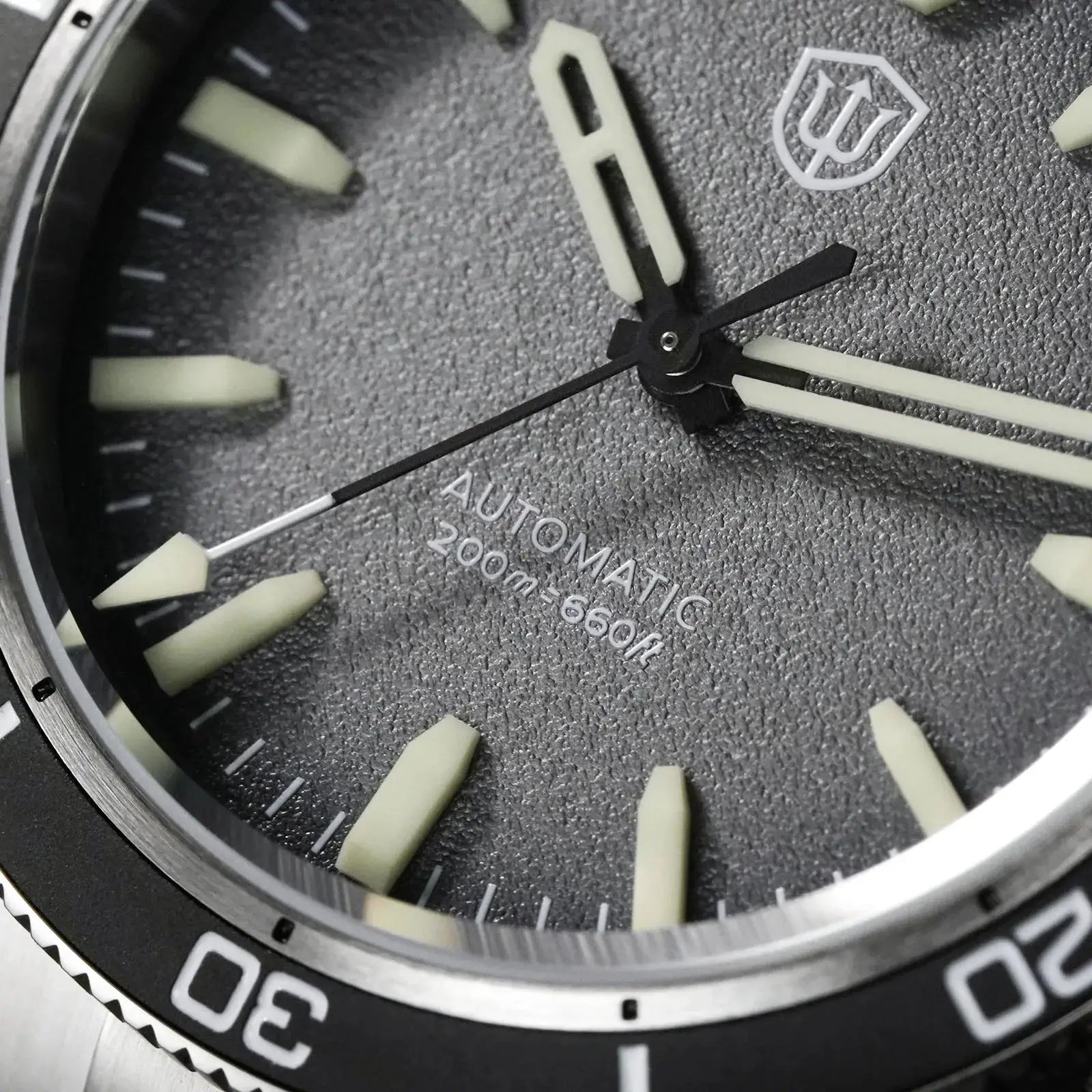 Watchdives Premier WD0019 automatic diver watch; 39mm, black textured dial with beige lume markers and ceramic bezel