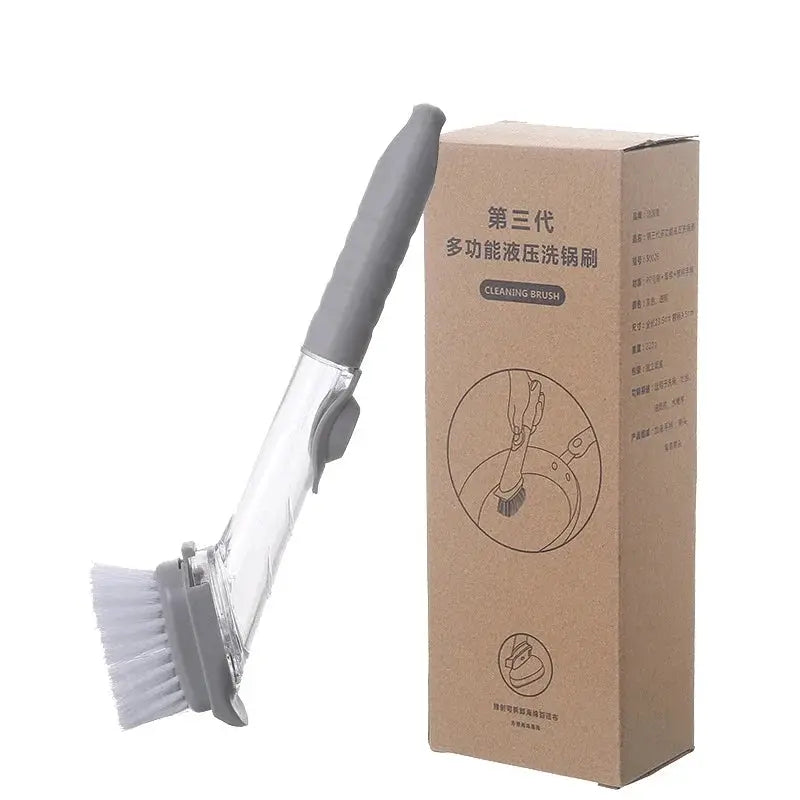 2 In 1 Kitchen Cleaning Brush With Long Handle And Removable Sponge Dispenser For Dishes Pots Pans And Stovetops