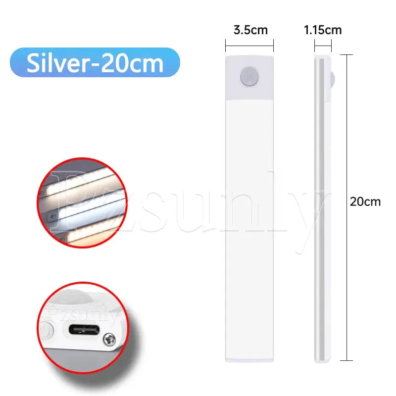 USB Rechargeable LED Bar Light With Motion Sensor For Kitchen Wardrobe Cabinet Lighting 30cm 40cm 50cm
