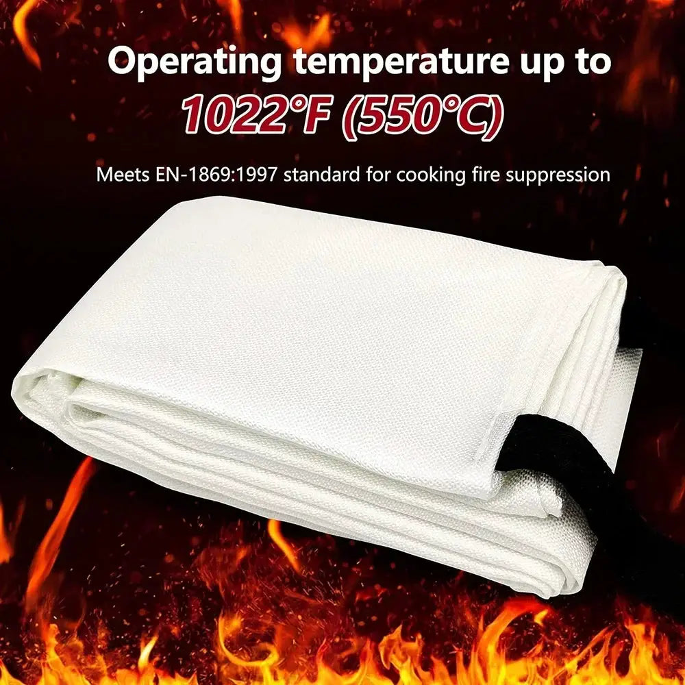 Simples Market white fiberglass emergency fire blanket rolled up for kitchen safety.