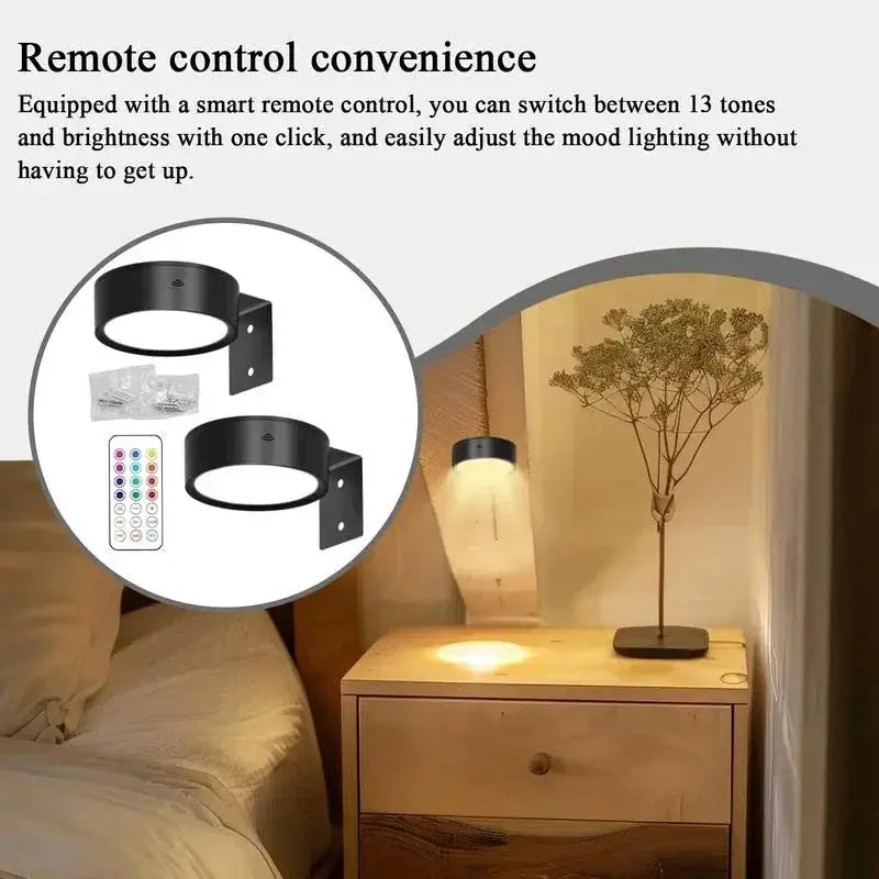 LED wall picture lights 13-color RGB, dimmable, battery-powered with remote (2-pack) magnetic ambient spotlights