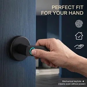 Simples Market Tuya Bluetooth Smart Door Lock with black matte finish and lever handle for interior doors