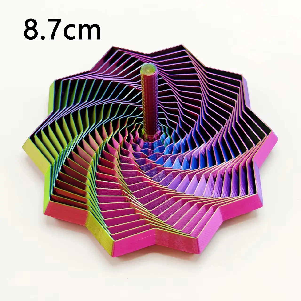 3D-printed expanded sensory fidget star model with rainbow iridescent layered spirals