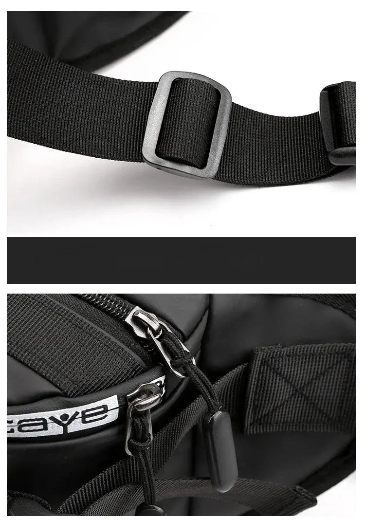 Anti-theft waist belt bag by Simples Market, black nylon fanny pack with adjustable strap and metal zippers