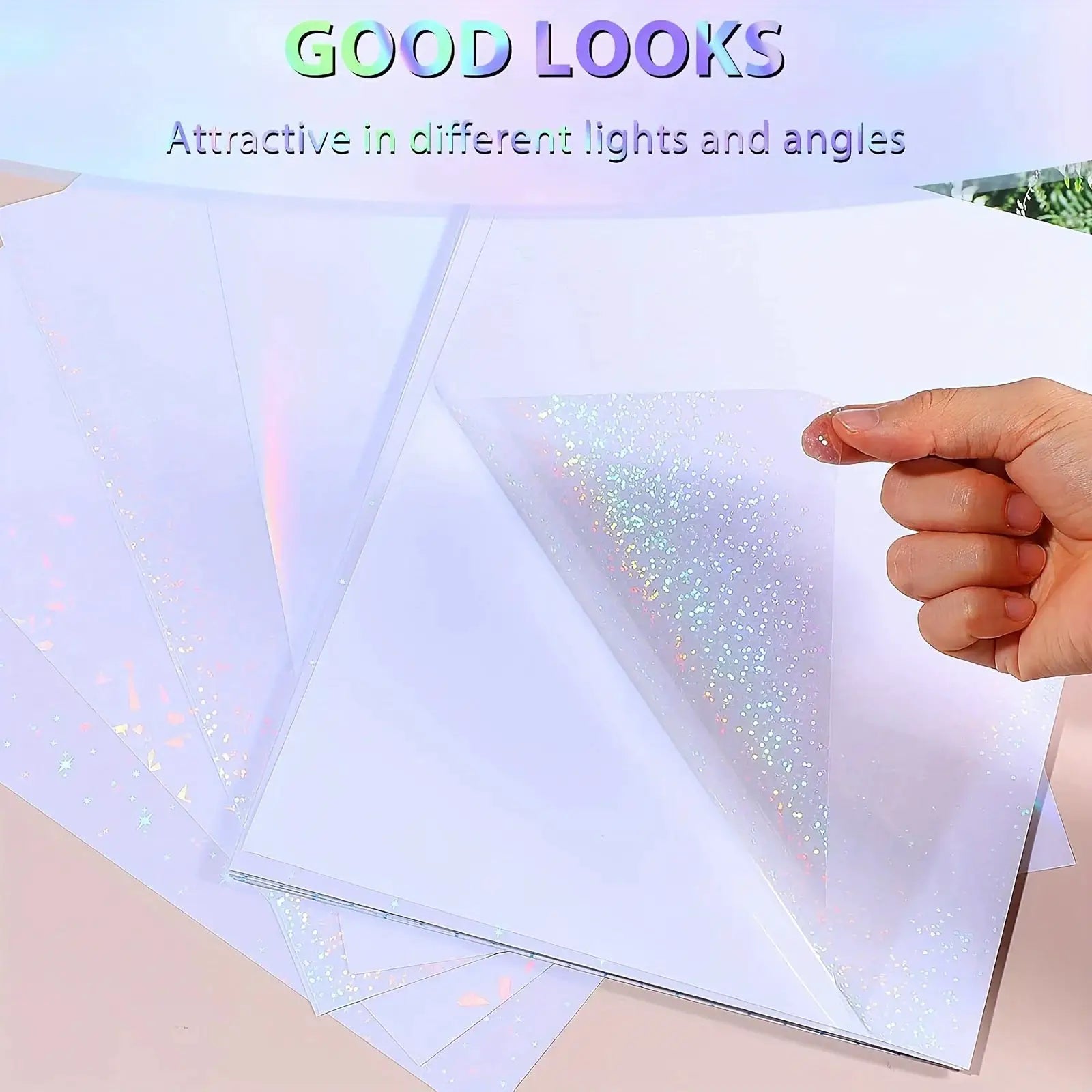 Simples Market holographic PVC sticker paper sheets, 20 A4 self-adhesive with rainbow, broken glass, stars, dots