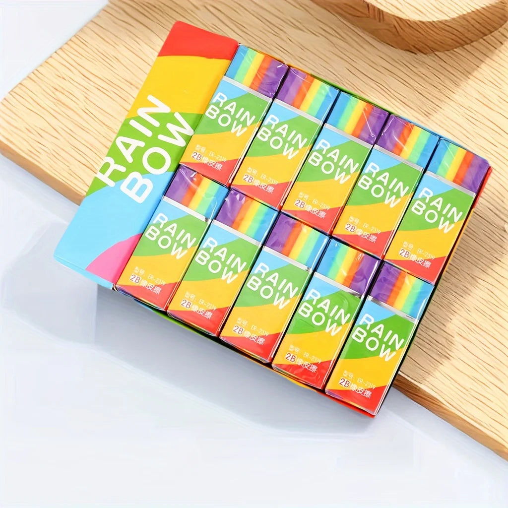 Pencil erasers by Simples Market, 20-pack rainbow PVC erasers in colorful boxes