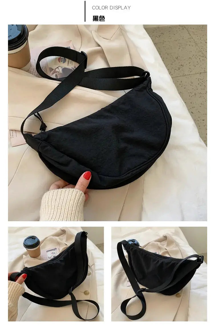 Simples Market casual nylon hobo crossbody bag, black, large-capacity women's shoulder tote
