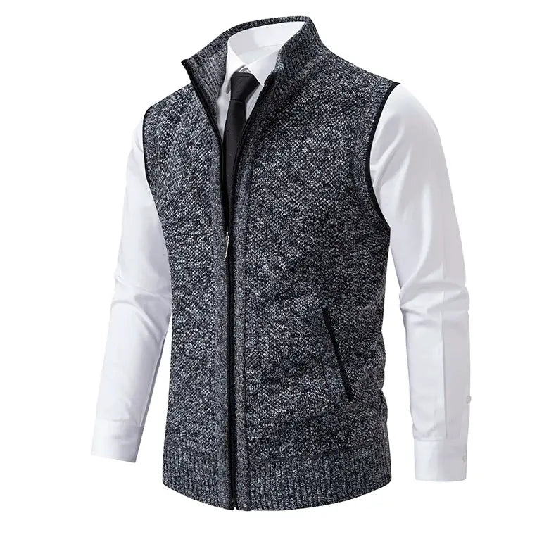 Men's stand-collar knit vest by Simples Market, gray marled sleeveless zip vest