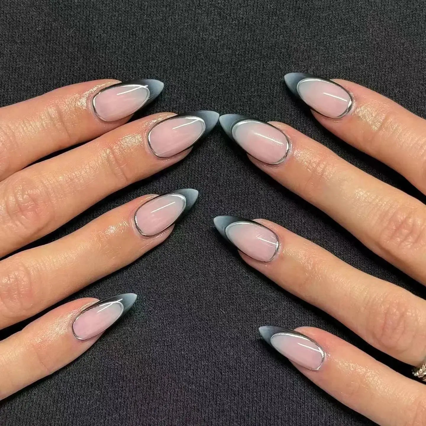 Glamora French Almond False Nails 24 Piece Press On Stiletto Tips With White Edge Design Glue Included For Wearable Glam