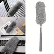 Cleaning duster with long grey microfiber brush for hard-to-reach gaps