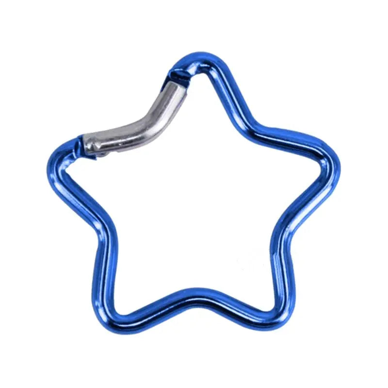 Blue star-shaped aluminum alloy carabiner clip for keys and backpacks