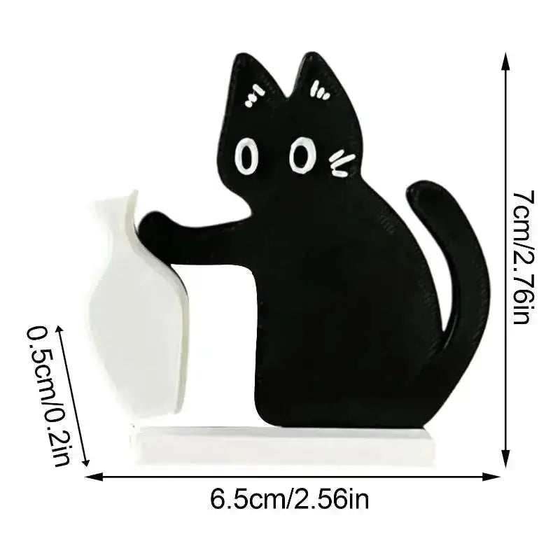 Black cat refrigerator magnet pushing a white vase for fridge or desk decor